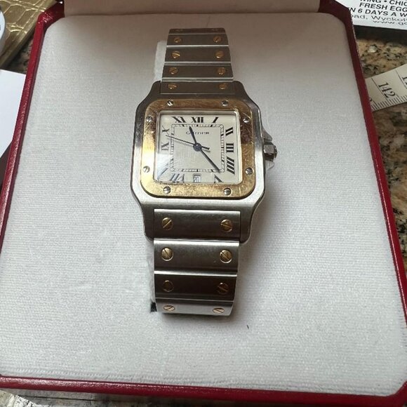 AUTHENTIC CARTIER SANTOS BBC8346 TWO TONE MEN WATCH NEAR PERFECT - Picture 4 of 8